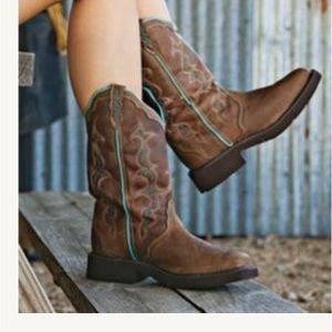 Justin Gypsy Raya 12” Cowboy Boots Brown Teal size 6 L2900